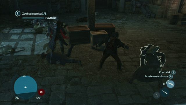 Po wejściu do magazynu i rozmowie z przebywającym tam mężczyzną, zostaniesz zaatakowany przez oddział najemników - Sekwencja 9 - Piana i płomienie | Solucja Assassins Creed 3 - Assassins Creed 3 - poradnik do gry