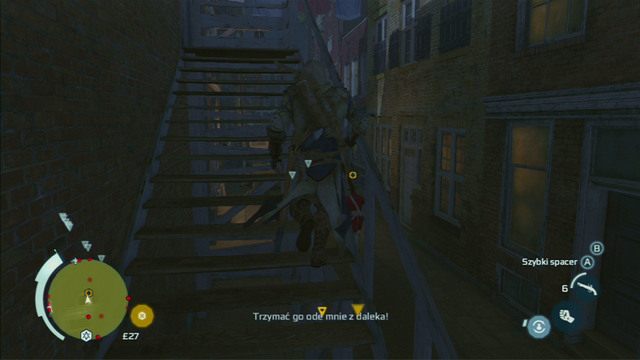 W wąskiej uliczce będą schody prowadzące do sznura z praniem - Sekwencja 10 - Metody alternatywne | Solucja Assassins Creed 3 - Assassins Creed 3 - poradnik do gry