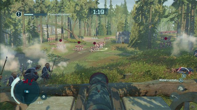 W celu zdobycia pełnej synchronizacji, staraj się na początku, by kółko celowania obejmowało cały pluton wojska - Sekwencja 10 - Bitwa pod Monmouth | Solucja Assassins Creed 3 - Assassins Creed 3 - poradnik do gry