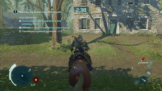 Gdy skończysz ostrzał, pobiegnij prosto i wskocz na stojącego niedaleko konia - Sekwencja 10 - Bitwa pod Monmouth | Solucja Assassins Creed 3 - Assassins Creed 3 - poradnik do gry