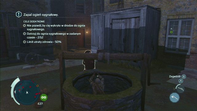 Po wydostaniu się na zewnątrz zabij z ukrycia najbliższego strażnika, a następnie wdrap się na budynek z prawej - Sekwencja 11 - Ostatni Bastion Lee | Solucja Assassins Creed 3 - Assassins Creed 3 - poradnik do gry