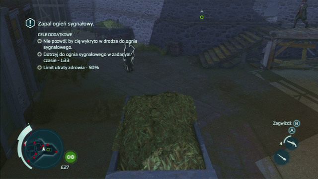 Musisz teraz poczekać, aż strażnik z lewej się odwróci, a następnie szybko pobiec do prawej ściany wieży - Sekwencja 11 - Ostatni Bastion Lee | Solucja Assassins Creed 3 - Assassins Creed 3 - poradnik do gry