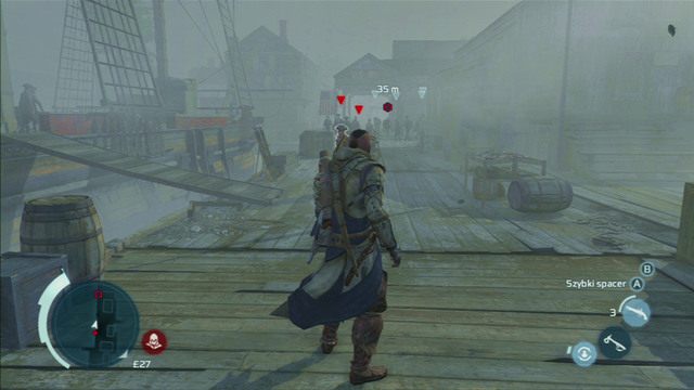 Drugi oraz trzeci oddział obejdź skacząc po stojących obok beczkami - Sekwencja 12 - W pogoni za Lee | Solucja Assassins Creed 3 - Assassins Creed 3 - poradnik do gry