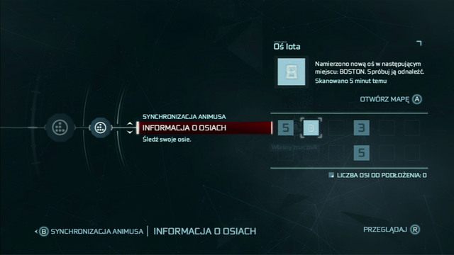Aby sprawdzić, gdzie ukryto kolejną oś, wejdź w zakładkę Informacja o osiach - Synchronizacja Animusa | Solucja Assassins Creed 3 - Assassins Creed 3 - poradnik do gry