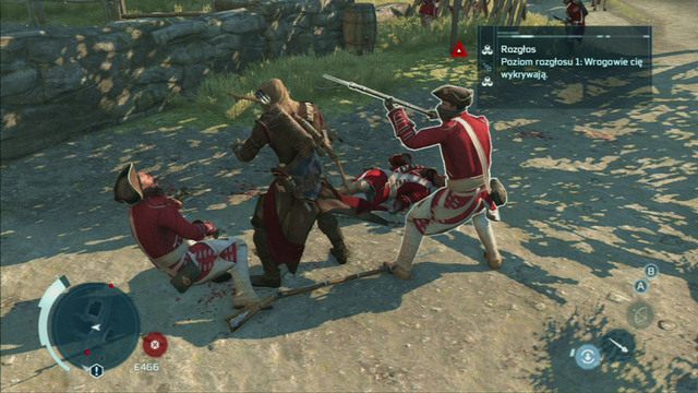 Strażnicy przyglądają ci się podejrzliwie, by po chwili podejść i upewnić się, że jesteś poszukiwanym przestępcą - Poziomy rozgłosu w Assassins Creed 3 - Assassins Creed 3 - poradnik do gry