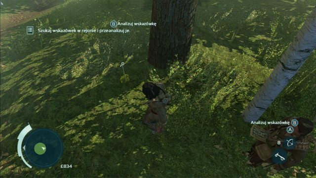 Chodząc po lesie zwracaj uwagę na krzaki i miejsce oznaczone ikonką lupy - Broń i ślady | Polowanie w Assassins Creed 3 - Assassins Creed 3 - poradnik do gry