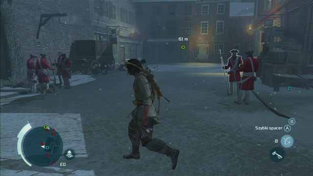 Wciskając odpowiedni przycisk, powiedz Adamsowi, żeby szedł za tobą (albo się zatrzymał), a następnie postaraj się przekradnąć jak najbliżej celu, nie przechodząc obok patroli żołnierzy - Sekwencja 5 - Poszukiwany w Bostonie | Solucja Assassins Creed 3 - Assassins Creed 3 - poradnik do gry