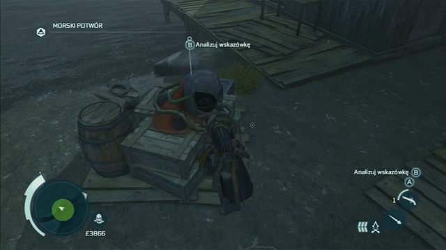 Gdy kobieta przestanie mówić, udaj się na nabrzeże i przyjrzyj się dziwnemu strojowi do nurkowania - Ludzie z pogranicza | Zadania klubów w Assassins Creed 3 - Assassins Creed 3 - poradnik do gry