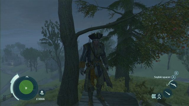 W zielonym kręgu zobaczysz wychodek, na który musisz wejść - Ludzie z pogranicza | Zadania klubów w Assassins Creed 3 - Assassins Creed 3 - poradnik do gry