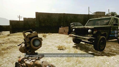 Nie wbiegaj na niego, tylko udaj się w lewo, na dół, a potem wespnij się i biegiem ukryj się za murem po lewej (obrazek powyżej) - 08 - W pogoni za Farazem - Kampania - Medal of Honor: Warfighter - poradnik do gry