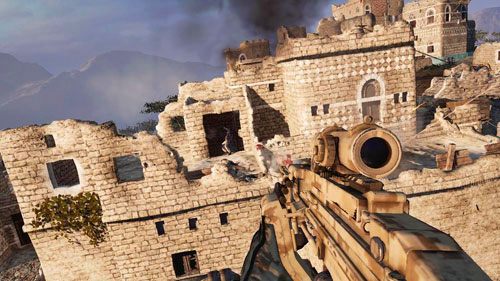 Po wyeliminowaniu pierwszej grupy przeciwników oblecicie budynek z drugiej strony - 09 - Po nitce do kłębka - Kampania - Medal of Honor: Warfighter - poradnik do gry