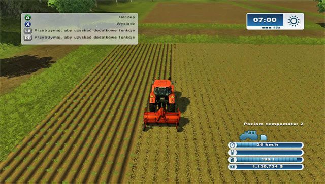 Przy usuwaniu łęcin ciągnik może jechać dość szybko, ale szerokość robocza sprzętu jest mała. - Uprawa ziemniaka | Uprawa ziemi w Farming Simulator 2013 - Farming Simulator 2013 - poradnik do gry