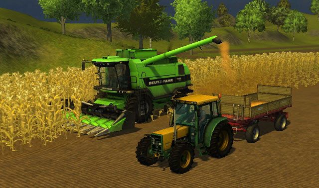 Podobnie jak w przypadku zbóż, możemy zbierać plon bezpośrednio do przyczepy. - Uprawa kukurydzy | Uprawa ziemi w Farming Simulator 2013 - Farming Simulator 2013 - poradnik do gry