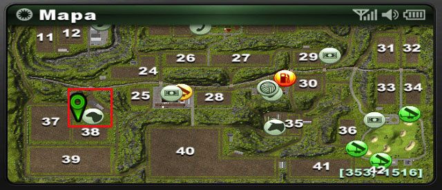 Położenie pastwiska dla owiec. Pole 38 możemy wykorzystać do zasiania trawy na paszę. - Hodowla owiec | Hodowla zwierząt w Farming Simulator 2013 - Farming Simulator 2013 - poradnik do gry