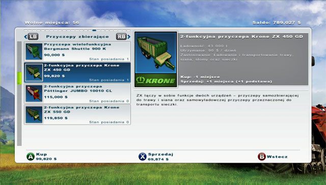 Zakup lepszą przyczepę zbierającą - pierwszy dostępny model nie jest w stanie wyładować trawy pod zadaszone koryto. - Hodowla bydła | Hodowla zwierząt w Farming Simulator 2013 - Farming Simulator 2013 - poradnik do gry