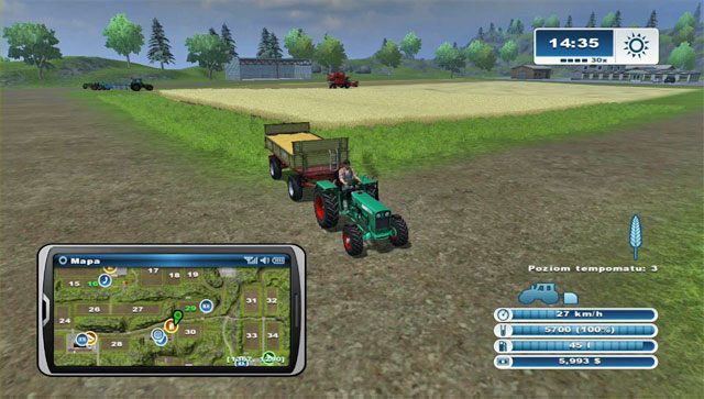 Podczas pracy kombajnu zawsze obok musi czekać ciągnik z przyczepą by odebrać plon. - Kolejne zasiewy, opryski, zbiory i sprzedaż | Dalsze kroki - Farming Simulator 2013 - poradnik do gry