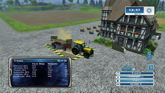 Aby pozyskać jeszcze więcej gotówki sprzedaj np. rzepak w Gospodzie. - Pierwsza sprzedaż sprzętu i nowy zakup - opryskiwacz | Pierwsze kroki - Farming Simulator 2013 - poradnik do gry