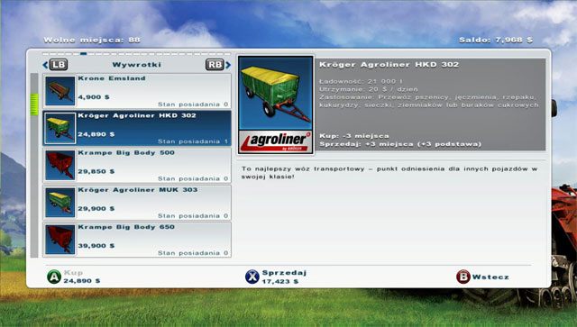 Musisz kupić większą przyczepę. - Zakup nowych sprzętów - przyczepy i ciągnika | Uprawa ziemi - Farming Simulator 2013 - poradnik do gry
