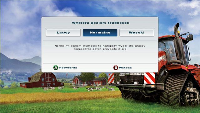 Ekran wyboru poziomu trudności po rozpoczęciu kariery. - Wybór poziomu trudności | Podstawy Farming Simulator 2013 - Farming Simulator 2013 - poradnik do gry