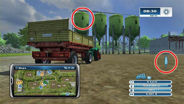 W każdym z czterech silosów jest inny rodzaj zbóż. - Pierwsza sprzedaż plonów | Pierwsze kroki w Farming Simulator 2013 - Farming Simulator 2013 - poradnik do gry
