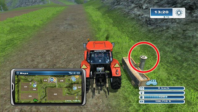 Podkowa leży na studni znajdującej się przy drodze na południe od pola nr 39 - Obszar A - podkowy 01 - 13 | Podkowy w Farming Simulator 2013 - Farming Simulator 2013 - poradnik do gry