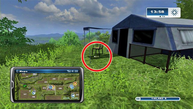 Na północ od pola nr 37 na wzniesieniu stoi namiot - Obszar A - podkowy 01 - 13 | Podkowy w Farming Simulator 2013 - Farming Simulator 2013 - poradnik do gry