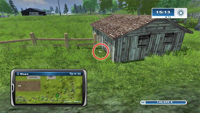W samym rogu mapy na południowym-wschodzie jest mały budynek, obok którego leży kolejna podkowa - Obszar C - podkowy 25 - 36 | Podkowy w Farming Simulator 2013 - Farming Simulator 2013 - poradnik do gry