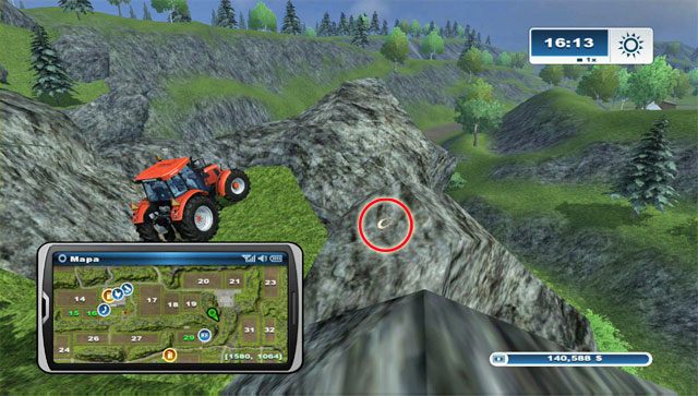 Podkowa znajduje się wysoko na skałach na południowy-wschód od pola numer 19 - Obszar D - podkowy 37 - 44 | Podkowy w Farming Simulator 2013 - Farming Simulator 2013 - poradnik do gry