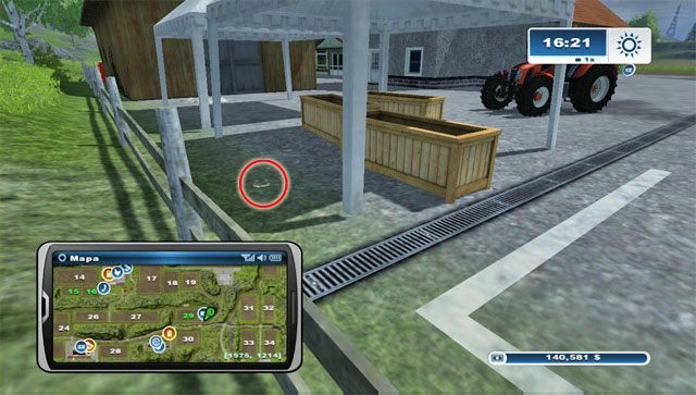 Podkowa leży pod zadaszeniem na tyłach centrum ogrodniczego stojącego na wschód od pola nr 29 - Obszar D - podkowy 37 - 44 | Podkowy w Farming Simulator 2013 - Farming Simulator 2013 - poradnik do gry