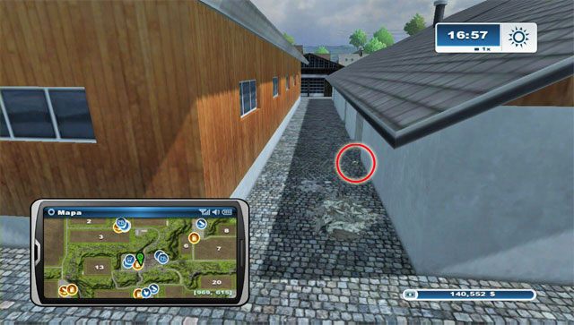Podkowa leży pomiędzy dwoma budynkami na wschód od sklepu - Obszar E - podkowy 45 - 61 | Podkowy w Farming Simulator 2013 - Farming Simulator 2013 - poradnik do gry