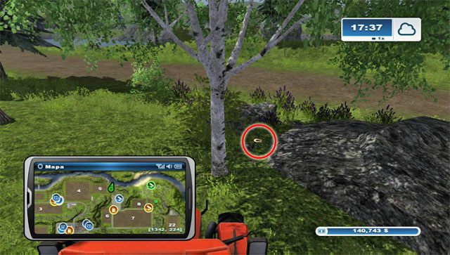 Podkowa leży wśród skał, drzew i pieńków na wschód od pola nr 5 - Obszar G - podkowy 74 - 89 | Podkowy w Farming Simulator 2013 - Farming Simulator 2013 - poradnik do gry