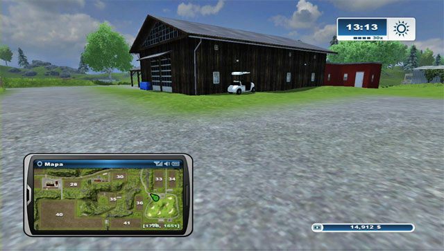Trzeci znajduje się nieco na zachód od poprzedniego stojącego na parkingu - Wózki golfowe | Misje w Farming Simulator 2013 - Farming Simulator 2013 - poradnik do gry