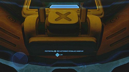 Po przejęciu kontroli nad postacią, należy pociągnąć za dzwignię nad głową Master Chiefa, pokazaną na obrazku - Dostań się do punktu obserwacyjnego | Świt - Kampania | Halo 4 - Halo 4 - poradnik do gry