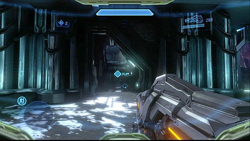 Kiedy zniszczysz wszystkie cele, pomiędzy dwoma rdzeniami po drugiej stronie od wejścia do tego obszaru, otworzy się przejście - Zniszcz trzy rdzenia zasilające | Prekursor - Kampania | Halo 4 - Halo 4 - poradnik do gry