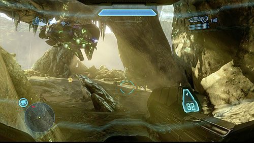 Kiedy będą zrzucane posiłki, wycofaj się do tunelu lub za jakąś osłoną, ponieważ statek jest wyposażone w działka - Broń szczytu wzgórza | Infinity - Kampania | Halo 4 - Halo 4 - poradnik do gry