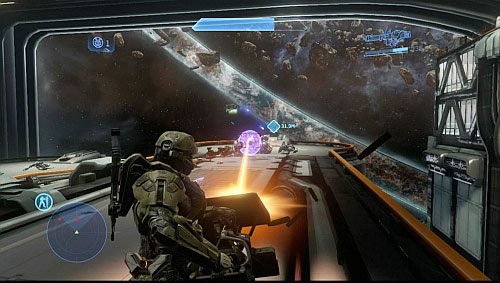 Odczep działko i idź w kierunku panelu na końcu pomieszczenia, by aktywować osłony - Wznieś osłonę | Kompozytor - Kampania | Halo 4 - Halo 4 - poradnik do gry