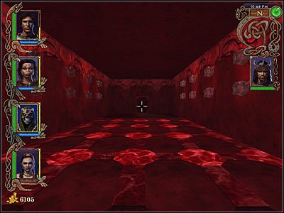 Tutaj, aby nie uruchomić pułapki musimy po przełączeniu dźwigni schylić się a po minięciu niebezpiecznego obszaru szybko dobiec po schodach do znajdujących się na górze drzwi - Frosgard | Might & Magic IX Writ of Fate - Might & Magic IX: Writ of Fate - poradnik do gry