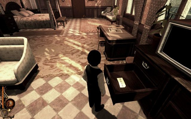 Kluczykiem otwórz szufladę znajdującą się pod telewizorem, i odczytaj widniejący na niej numer - 12 - Shoot For Education | Opis przejścia | Lucius - Lucius - poradnik do gry