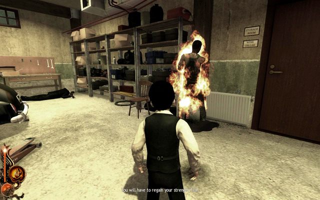 Pozostaje już tylko wypuścić w stronę mechanika kulę ognia - 14 - Overdose Of Fumes | Opis przejścia | Lucius - Lucius - poradnik do gry