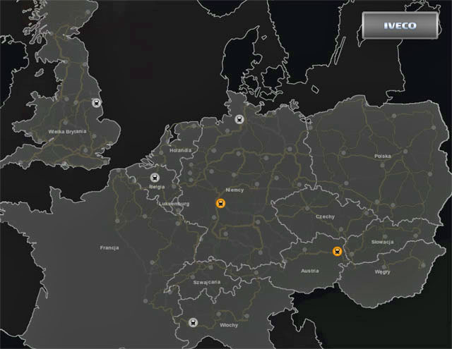 Pojazdy marki IVECO możesz kupić w sześciu miastach - ETS2: DAF, IVECO, MAN - mapy - Euro Truck Simulator 2 - poradnik do gry