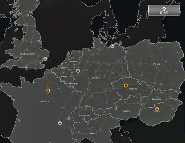 Pojazdy marki Renault Trucks możesz kupić w siedmiu miastach - ETS2: Majestic, Renault, Scania, Volvo - mapy - Euro Truck Simulator 2 - poradnik do gry