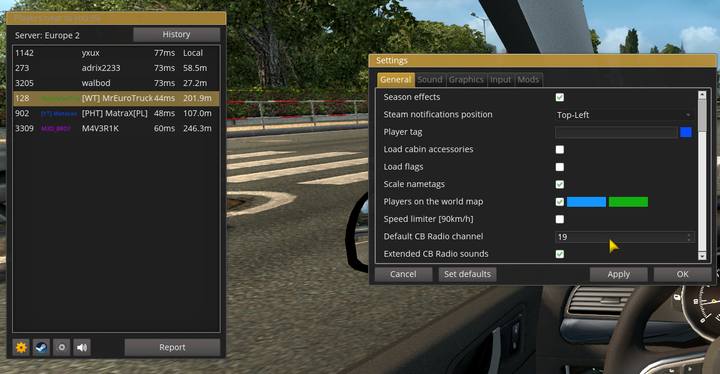W opcjach panelu gry sieciowej możesz zmienić kanał komunikatów głosowych - ETS2: Multiplayer - jak grać? - Euro Truck Simulator 2 - poradnik do gry