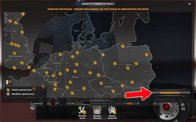 Zatrudnienie pracownika odbywa się z głównego panelu sterowania grą - ETS2: Zatrudnianie pracowników - Euro Truck Simulator 2 - poradnik do gry