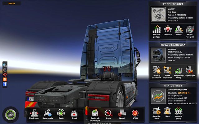 W grze wszystkim sterujesz za pomocą panelu, który pojawia się po wciśnięciu klawisza [Escape] - ETS2: Główny panel sterowania - Euro Truck Simulator 2 - poradnik do gry