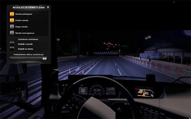 Dlatego też warto używać świateł długich (domyślnie klawisze [F4] + [3]) - ETS2: Regulacja lusterek, świateł i fotela - Euro Truck Simulator 2 - poradnik do gry