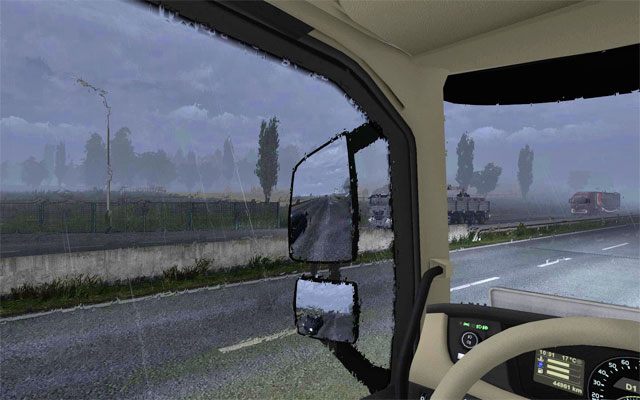 W grze czasami zamiast rażącego słońca możemy natrafić na deszcz - ETS2: Warunki atmosferyczne i odpoczynek kierowcy - Euro Truck Simulator 2 - poradnik do gry