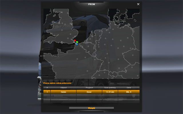 Przejdziesz do ekranu wyboru miejsca docelowego - ETS2: Porty i eurotunel - Euro Truck Simulator 2 - poradnik do gry