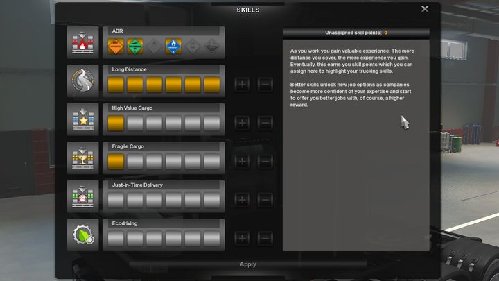 Umiejętność ta odblokuje dłuższe trasy, które często przyniosą Wam lepsze zyski - kwota przyznawana za zlecenie stanowi bowiem iloczyn stawki za kilometr drogi oraz łącznej odległości, jaką pokonasz podczas wykonywania zlecenia - ETS2: Porady na start - jak zacząć? - Euro Truck Simulator 2 - poradnik do gry