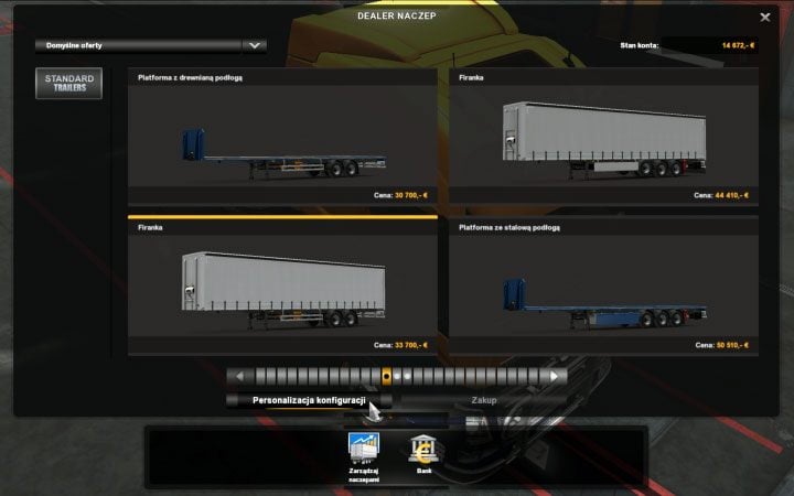 Ujrzysz aktualnie dostępną do zakupu listę naczep - ETS2 Bałtycki szlak: Naczepy - Zakup, modyfikacja i zarządzanie - Euro Truck Simulator 2 - poradnik do gry