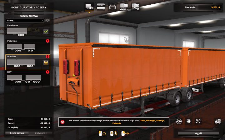 Dostępne opcje są zależne od posiadanego poziomu - ETS2 Bałtycki szlak: Naczepy - Zakup, modyfikacja i zarządzanie - Euro Truck Simulator 2 - poradnik do gry